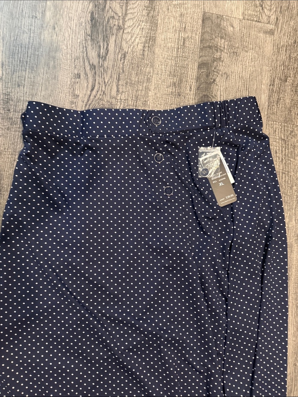 Robert Louis Navy and White Polka Dot Midi Skirt